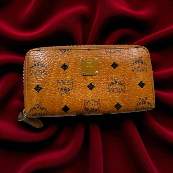 MCM Cognac Visetos Zip Around Wallet w/Bonus Card Holder Compartment - Picture 1 of 14